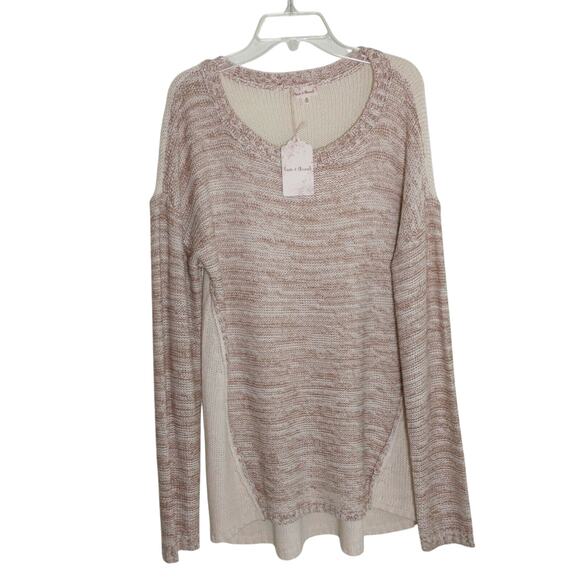 Hem & thread Sweater Women's Size M Mixed Tan Cream Long Sleeve Popover - Picture 5 of 12